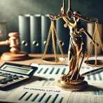 DALL·E 2025 02 11 16.59.29 A symbolic and professional image of a golden scale of justice placed on a desk with financial documents tax forms and financial charts in the backg